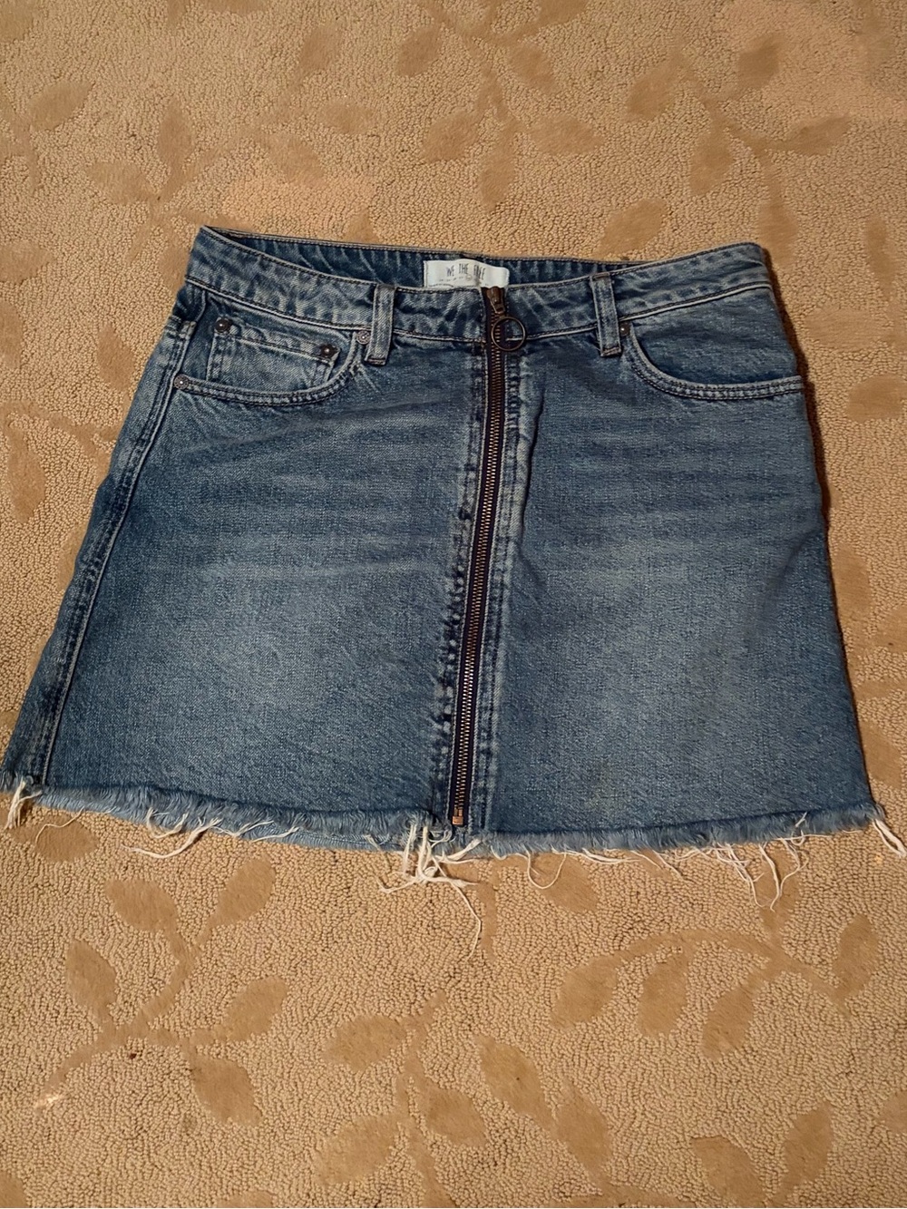 Free People Blue Raw-Hem Zip-Front Denim Mini Skirt